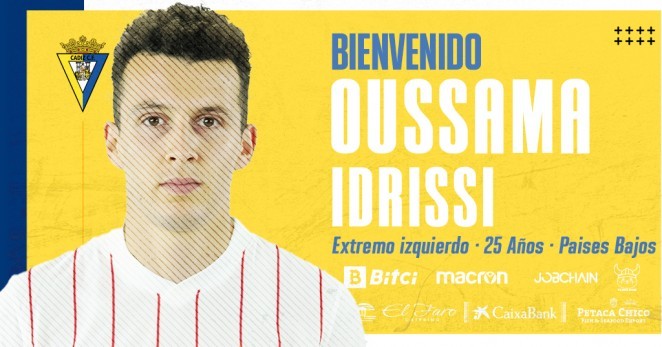 cartel bienvenida oussama idrissi en el Cádiz CF